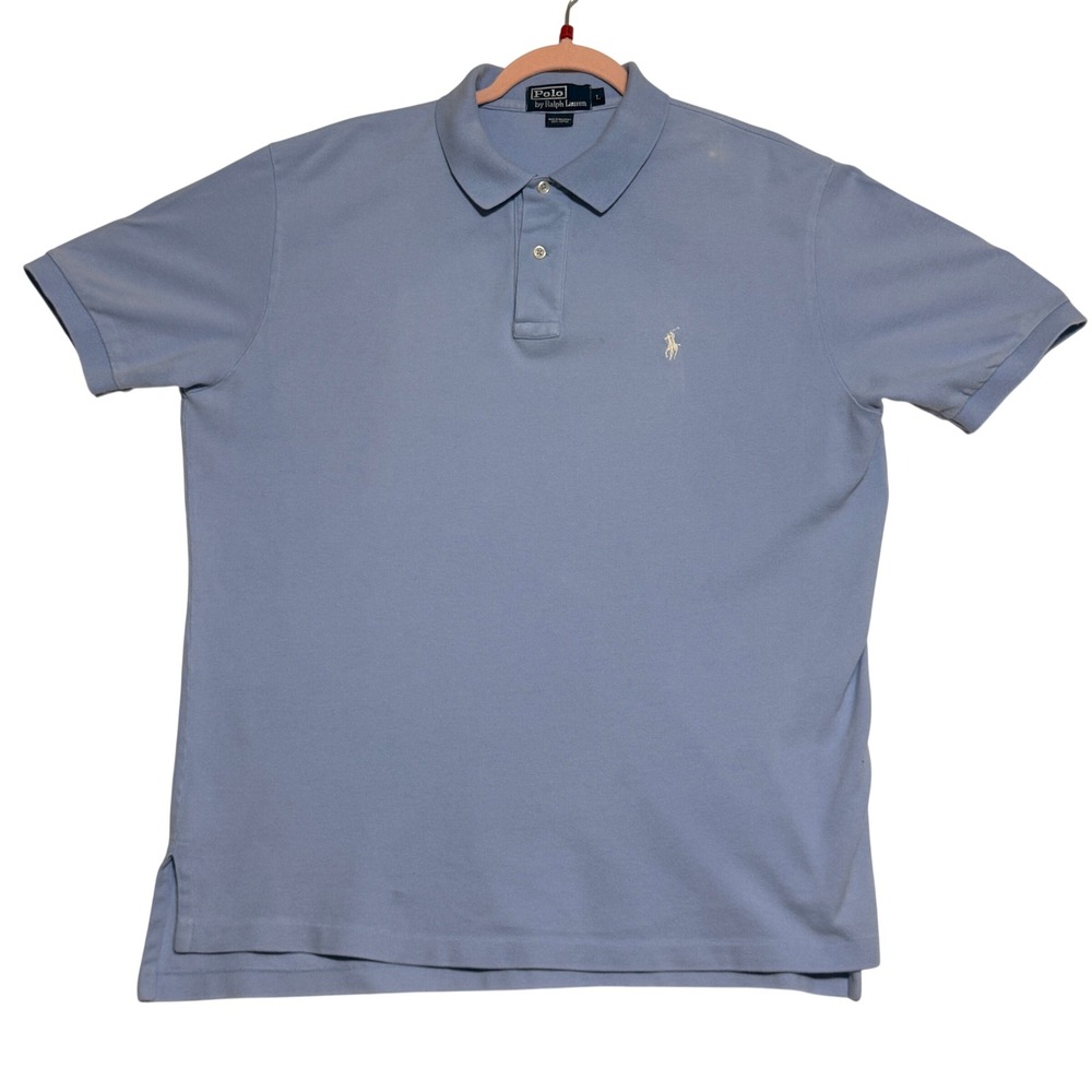 Polo Ralph Lauren Mens L‎ Blue Mesh Short Sleeve Cotton Polo Shirt Pony Logo - Picture 2 of 8